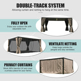 Domi Outdoor Living 10’ X 13’ Outdoor Louvered Pergola Aluminum Patio Garden Pergola with Adjustable Roof for Backyard, Garden w/Curtains and Netting (Dark Brown) domi outdoor living