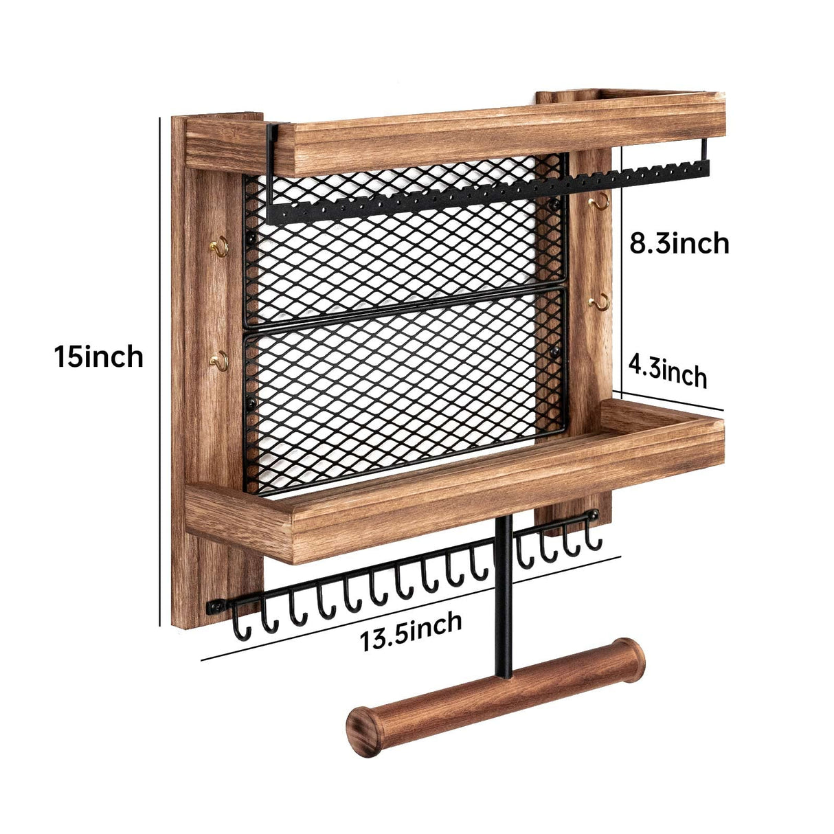 Pinzoveco Hanging Jewelry Organizer Wall Mounted With Wall Jewelry Organizer Holder For Necklaces Bracelet Earrings Ring (Rustic Wood) Pinzoveco