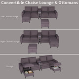 HYZQ Sectional Couches for Living Room, 4 Seat Sectional Sofa with Smart Module-Bluetooth Speaker/RGB Light/Charging Station, Teddy Fleece U Shaped Cloud Couch with Storage Ottoman (Dark Grey) HYZQ