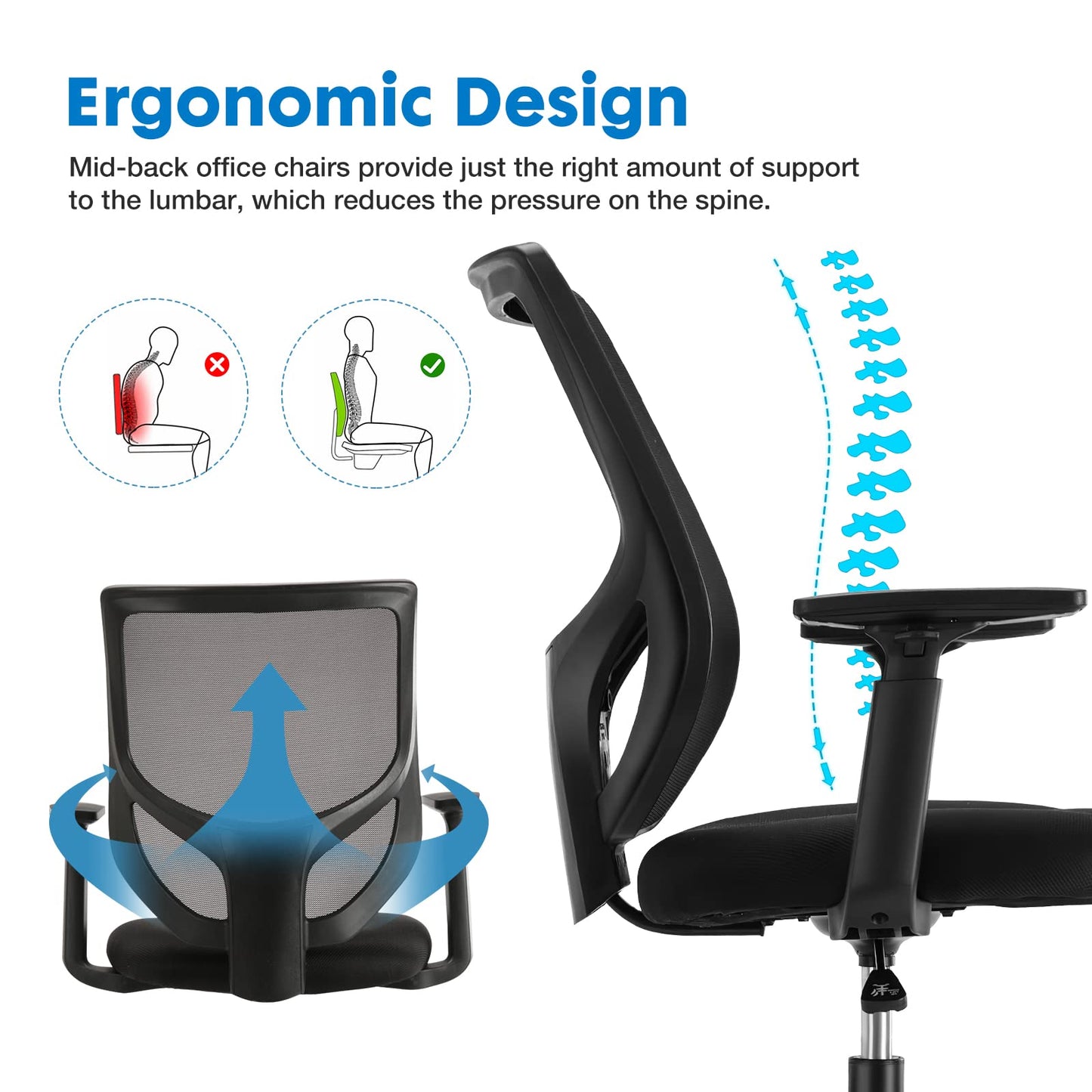 Drafting Chair - Tall Standing Office Desk Chair with Adjustable Foot Ring, Chair with Ergonomic Lumbar Support, Adjustable Height, Breathable Mesh