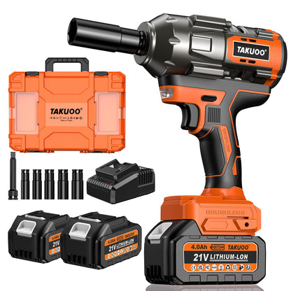 Takuoo 1300N.m(960Ft-lbs) Cordless Impact Wrench High Torque, 1/2" 21V Brushless Impact Gun w/2x 4.0AH Battery Fast Charger, Electric Power Impact Wrench for Truck RV Heavy-duty, 5 Sockets, T - WoodArtSupply