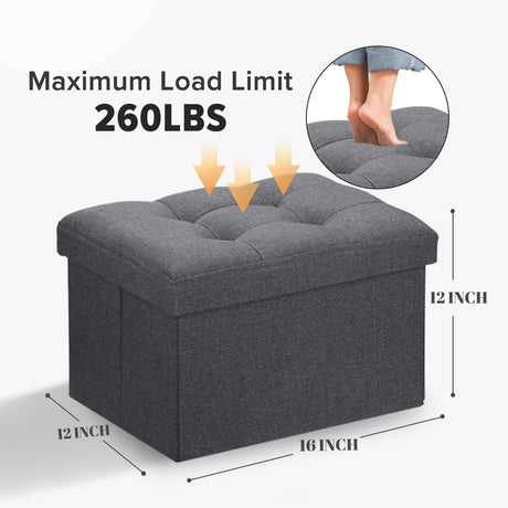 LINMAGCO Ottoman Storage Ottoman with Storage Small Foot Rest Stool Under Desk Stool Short Folding Footrest Linen Cloth Dark Gray 16X12X12IN LINMAGCO