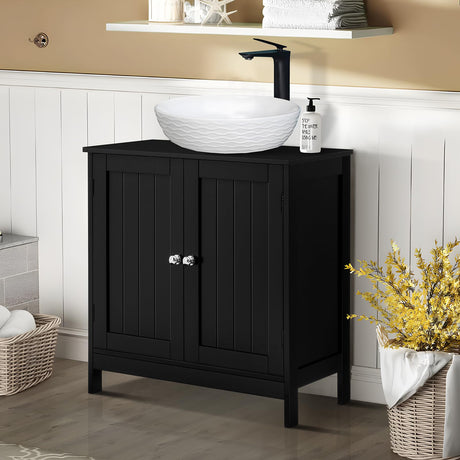 Iwell Pedestal Sink Storage Cabinet with 2 Doors and Shelf, Under Sink Cabinet, Bathroom Sink Cabinet with U-Shape, Black YSG020H Iwell