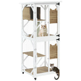 LEMBERI Cat House Outdoor Catio Cat Enclosures on Wheels, 71" Large Outside Patio Wooden Cat Cage Resting Box,Scratching Post, Waterproof Roof (White, 71") LEMBERI