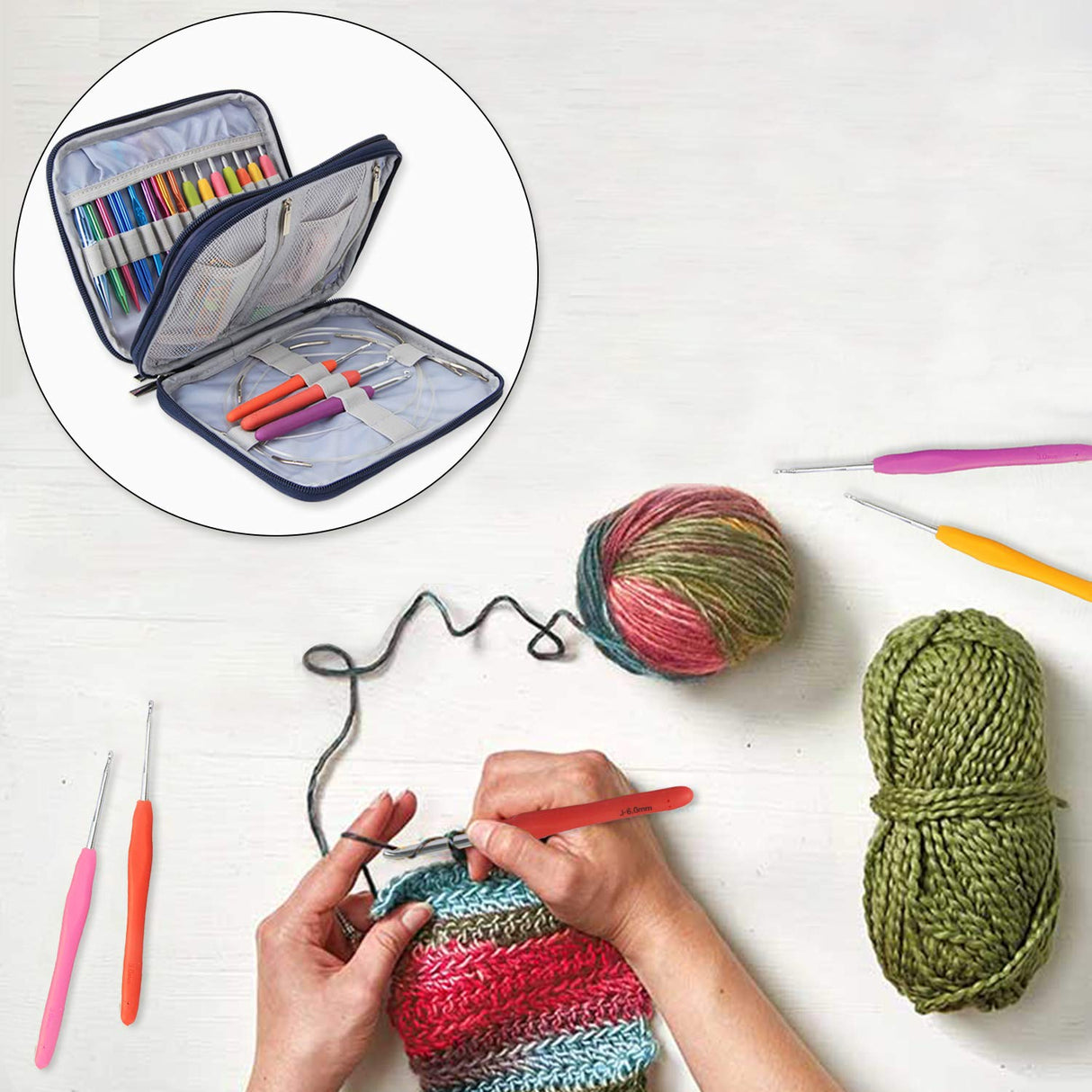 Teamoy Organizer Case for Interchangeable Circular Knitting Needles, Crochet hooks and Knitting Accessories, Keep All in Place and Easy to Carry, Cats Blue (No Accessories Included) Teamoy