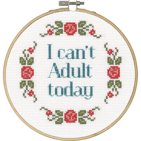 Dimensions I Can't Adult Today Counted Cross Stitch Kit for Beginners, 6'' Dimensions