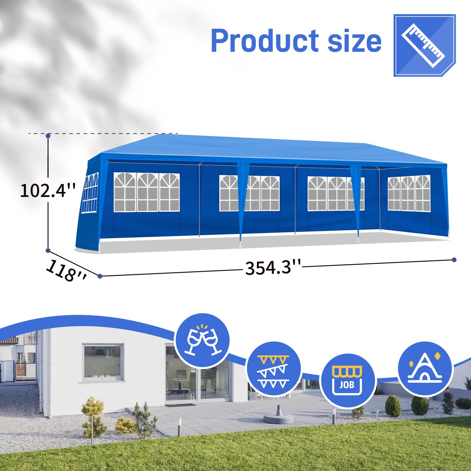 10x30FT Blue Party Tent Outdoor Canopy Tent Heavy Duty Wedding Tent Waterproof Patio Gazebo Tents for Parties with 8 Removable Sidewalls Perfect for Holiday Birthday Graduation BBQ - WoodArtSupply