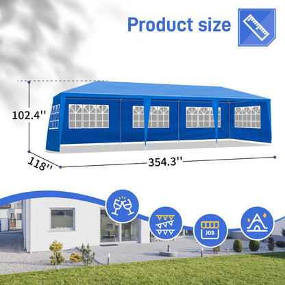 10x30FT Blue Party Tent Outdoor Canopy Tent Heavy Duty Wedding Tent Waterproof Patio Gazebo Tents for Parties with 8 Removable Sidewalls Perfect for Holiday Birthday Graduation BBQ - WoodArtSupply