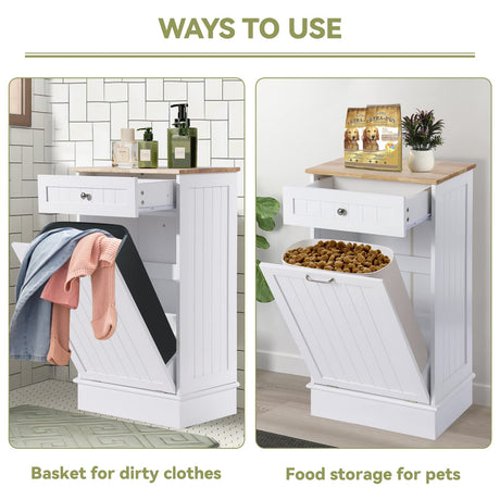LOUVIXA Tilt Out Trash Bin Cabinet Dog Proof Trash Can Holder Kitchen Island with Garbage Bin or Tilt Out Laundry Hamper (White) LOUVIXA