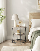 VASAGLE Side Table, Round End Table with 2 Storage Shelves for Living Room, Bedroom, Nightstand with Steel Frame for Small Spaces, Accent Coffee Table, Greige and Ink Black VASAGLE