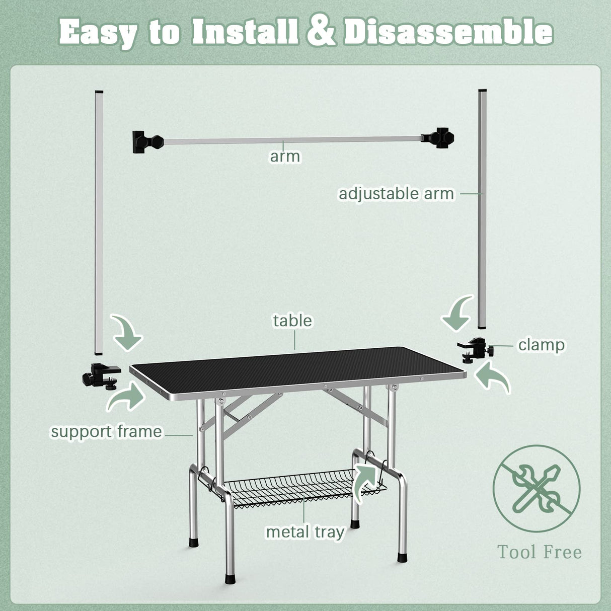 Dog Grooming Table, Adjustable Large Pet Drying Desktop, Foldable Bathing Desk with Arms, Noose, Mesh Tray, Maximum Capacity Up to 330Lb, 46in, Dark Black Lyromix