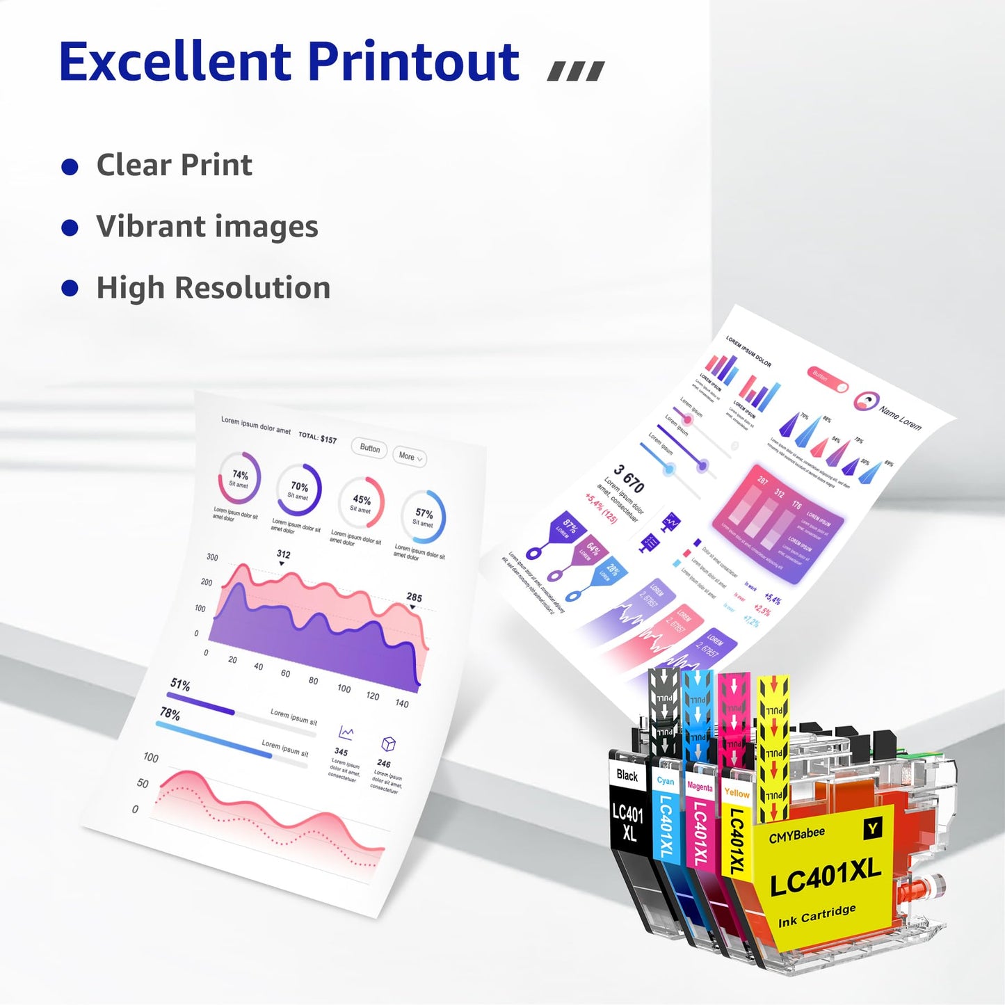 CMYBabee LC401XL Ink Cartridges for Brother Printer Compatible for Brother LC401 Ink Cartridges Work with Brother MFC-J1010DW MFC-J1012DW MFC-J1170DW DCP-J1800DW DCP-J1140DW Printer (BK,C,M,Y, 4 Pack)