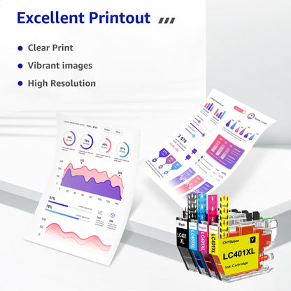 CMYBabee LC401XL Ink Cartridges for Brother Printer Compatible for Brother LC401 Ink Cartridges Work with Brother MFC-J1010DW MFC-J1012DW MFC-J1170DW DCP-J1800DW DCP-J1140DW Printer (BK,C,M,Y, 4 Pack)