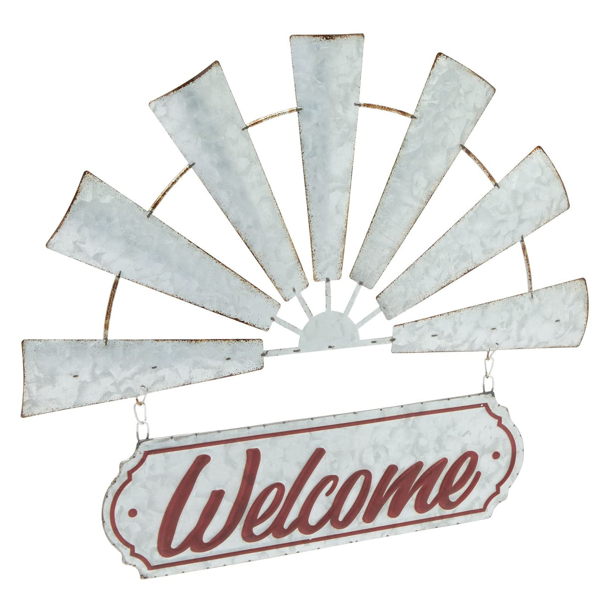 Farmlyn Creek Windmill Welcome Sign - 17 x 15 in White Galvanized Finish - Rustic Farmhouse Wall Decor - Outdoor Metal Windmill Decor - Front Door Welcome Sign Hanging Farmlyn Creek