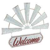 Farmlyn Creek Windmill Welcome Sign - 17 x 15 in White Galvanized Finish - Rustic Farmhouse Wall Decor - Outdoor Metal Windmill Decor - Front Door Welcome Sign Hanging Farmlyn Creek