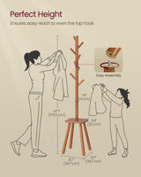 VASAGLE Coat Rack, Free Standing Coat Stand, Hall Coat Tree with 8 Hooks and Storage Shelf, 67.1 Inch Tall, for Coats, Hats, Bags, for Entryway, Hallway, Bedroom, Caramel Brown URCR033K01 VASAGLE