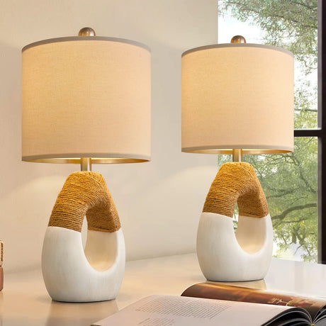 OYEARS Boho Table Lamps Bedroom Living Room Set 2 Small Farmhouse Rattan Table Lamp 19”Rustic Home Decoration Nightstand Bedside Lamp for Office Compatible with Smart Light Bulbs(Not Include Bulbs) OYEARS