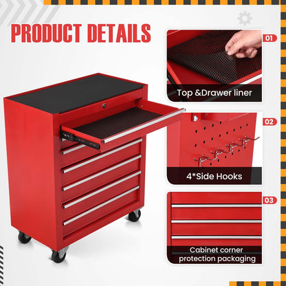 7-Drawer Metal Rolling Tool Chest with Wheels,Heavy Duty Tool Storage Cabinet with Locking System,Toolbox with Wheels for Garage, Warehouse, Workshop, Repair Shop - WoodArtSupply