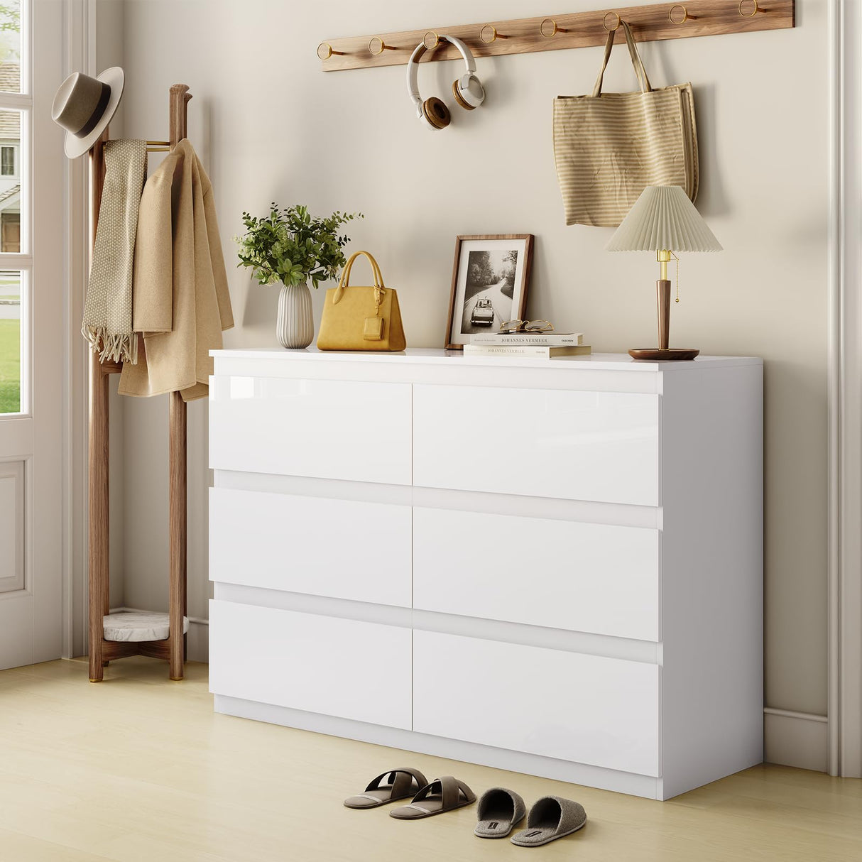 OtterOasis White Wood Dresser, 6 Drawer Dressers for Clothes Storage for Bedroom, Modern Dresser with Wide Drawers, Wide Wooden Chest Drawers for Living Room, Entryway, TV Stand(47" W x15.4 Dx32.3 H) OtterOasis
