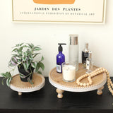 SwallowLiving Rustic Set of 2 Round Wood Tray Riser Farmhouse Pedestal Stand with Beaded Edge for Decor Wooden Finish Cupcake Display for Cakes and Decorative Items 11.8/7.5 inches SwallowLiving