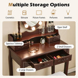 GOFLAME Vanity Table Set with Lighted Rotatable Mirror, Dressing Table with 3-Color Lights & Adjustable Brightness, Makeup Desk with Cushioned Stool for Dressing Room, Bedroom (Brown) GOFLAME