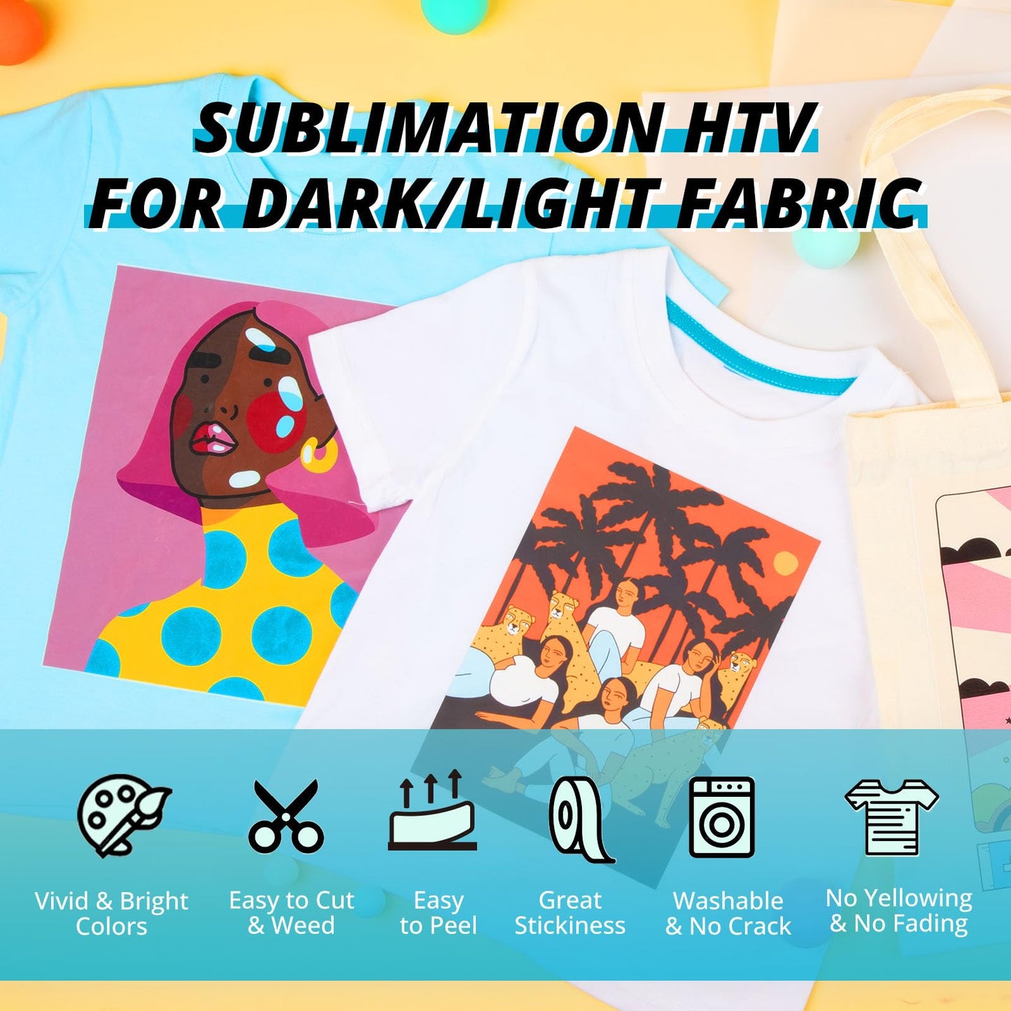 HTVRONT Sublimation HTV Kit - Sublimation HTV for Dark/Light Fabric, Heat Press Starter Kit for Sublimation Shirt/Bag/Hat, Include Sublimation Paper & Heat Resistant Tape & Teflon Sheet for Heat Press