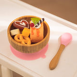 Baby Bowls and Spoons, Baby Bamboo Bowl and Spoon | Silicone Suction | Bamboo Baby Bowls for Baby | Baby Bowls First Stage | Baby Wood Bowls (Pink) HI BABY MONMENT
