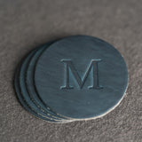 Ox & Pine Personalized Leather Coaster 4 pk - Customize Inscription- 100% Full-Grain Leather – 4" Round or 4" Square – (Stone Natural, Square) Ox & Pine