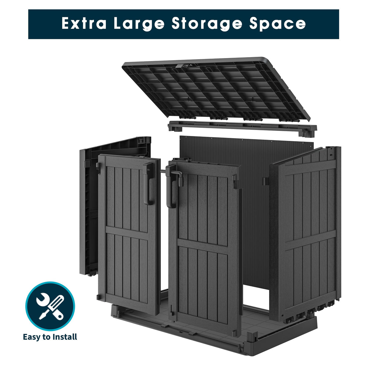 LHBGO Light Gray Outdoor Resin Storage Shed 36 Cu. Ft. Garden Horizontal Storage Extra Large Capacity Weather Resistant Storage Box, Lockable Resin Waterproof Shed for Garbage Cans, Garden Tools LHBGO