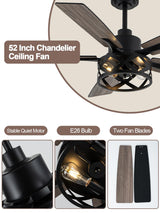 Curve Curio 52 Inch Farmhouse Ceiling Fan with Light and Remote Industrial Ceiling Fan Quiet and Reversible DC Motor Rustic Caged Chandelier Fan for Living Room Bedroom Patio Curve Curio