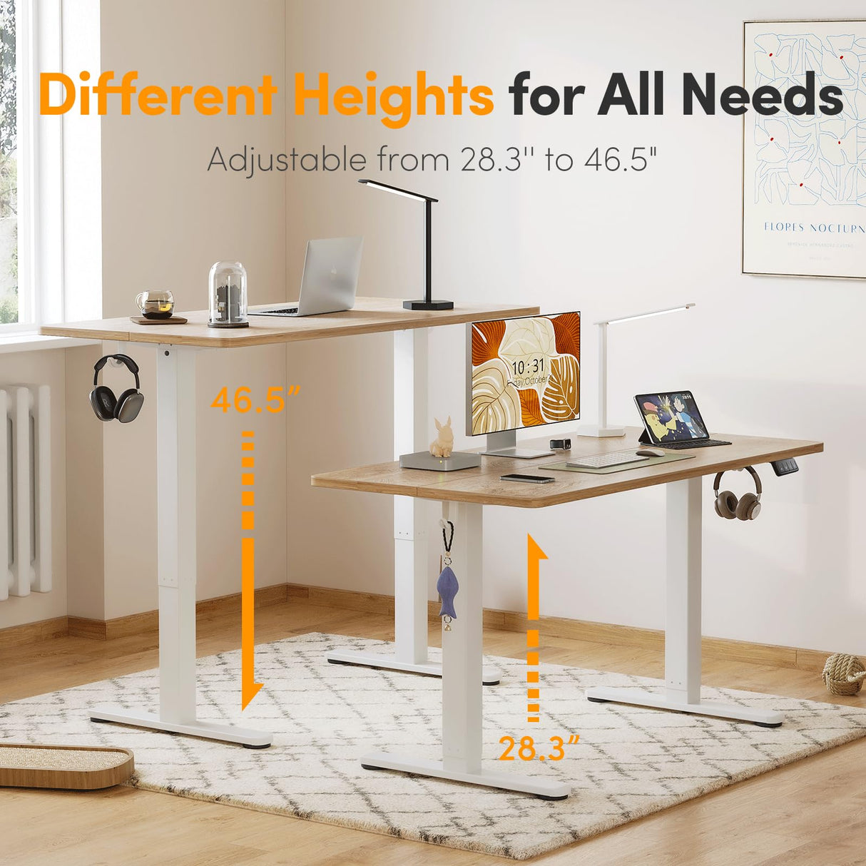 Cubiker Standing Desk, Stand up Height Adjustable Home Office Electric Desk, 55 x 24 Inch Sit Stand Desk with Splice Board, Maple Desktop Cubiker