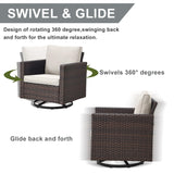 HUMMUH 8 Piece Patio Furniture Set PE Wicker Outdoor Sectional Sofa and Patio Swivel Chairs Outdoor Dining Table Ottomans for Porch,Garden,Backyard,Deck(Brown/Beige) HUMMUH