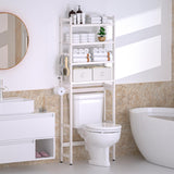 Cozivolife Over The Toilet Storage with 2 Baskets,4-Tier Bamboo Over Toilet Organizer Rack with Paper Holder & 4 Hooks & Waterproof Feet Pad,Freestanding Above Toilet Shelf for Bathroom(White) Cozivolife