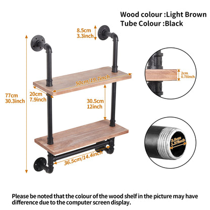 ROGMARS Industrial Pipe Shelf Floating Shelves for Bathroom,Farmhouse Shelves with Towel Bar, Towel Rack Over Toilet Shelf, Rustic Wall Wood Shelves 19.7 Inch