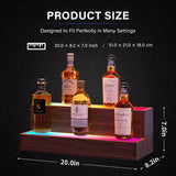 Cubehom LED Lighted Bar Liquor Shelves, 20 Inch Bar Bottle Display Shelf with App & Remote Control, 2 Tier for Home Bar, Party, Walnut Cubehom