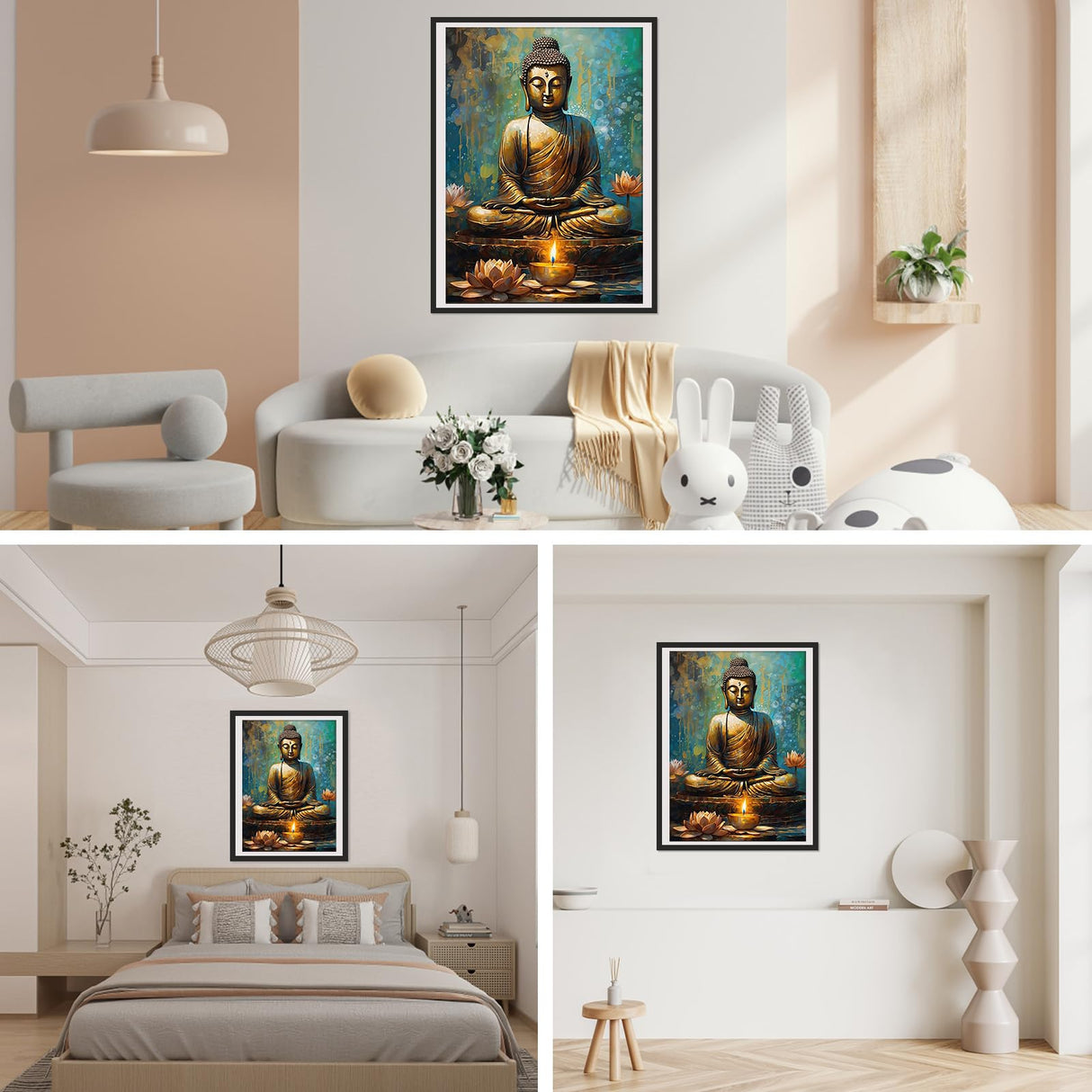 SENQAO Buddha Diamond Painting Kits for Adults, 5D Buddhism Inspirational Full Drill Diamond Art Kits, Lotus DIY Round Full Drill Gem Art and Crafts for Home Wall Decor 12x16inch SENQAO