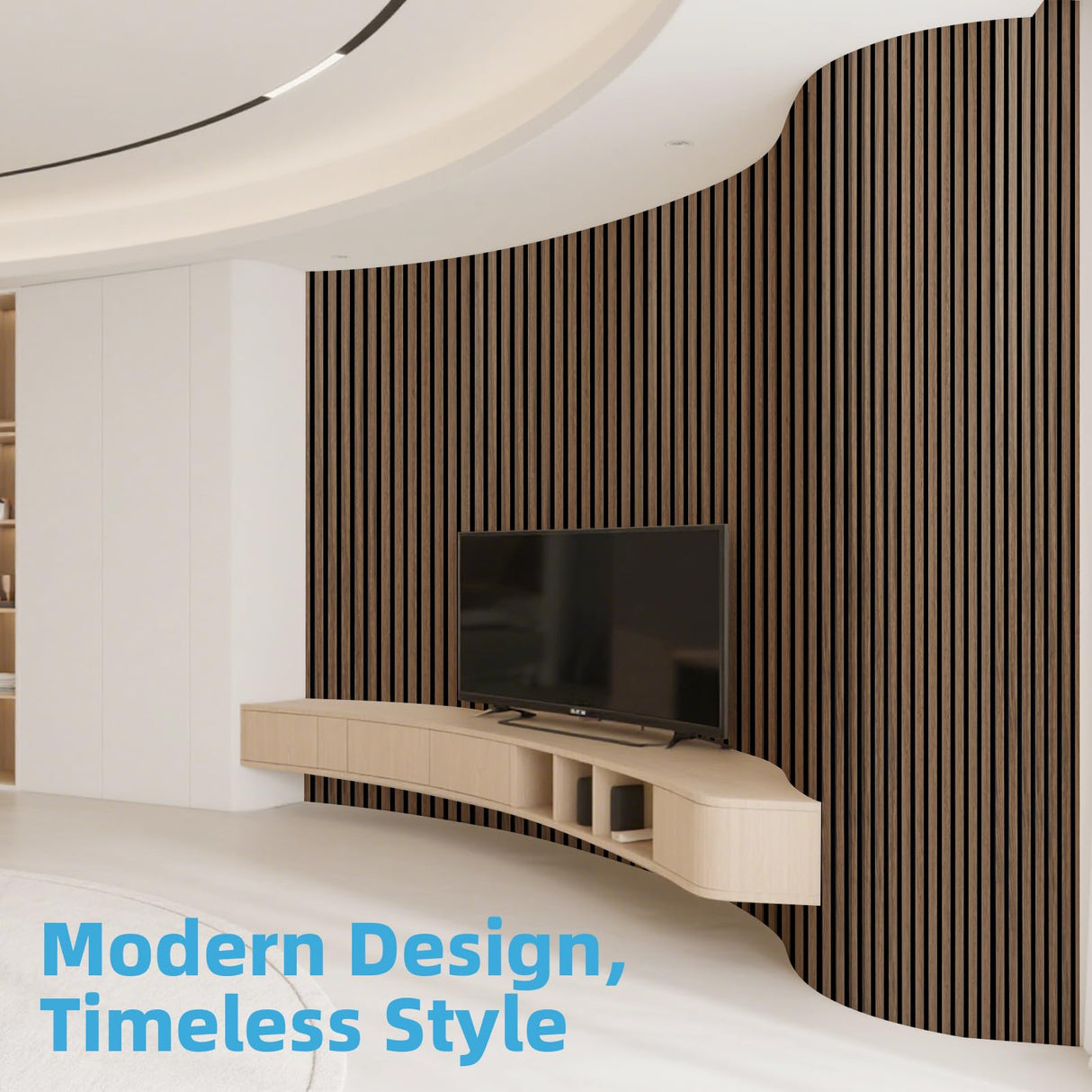 Art3d Acoustic Wood Slat Wall Panel with Roll-Flat Design - 95.3 x 23.8 Inch Sound Absorbing Panels for Living Room Columns Corridor Curved Wall Decor, 2-Pack Walnut Art3d