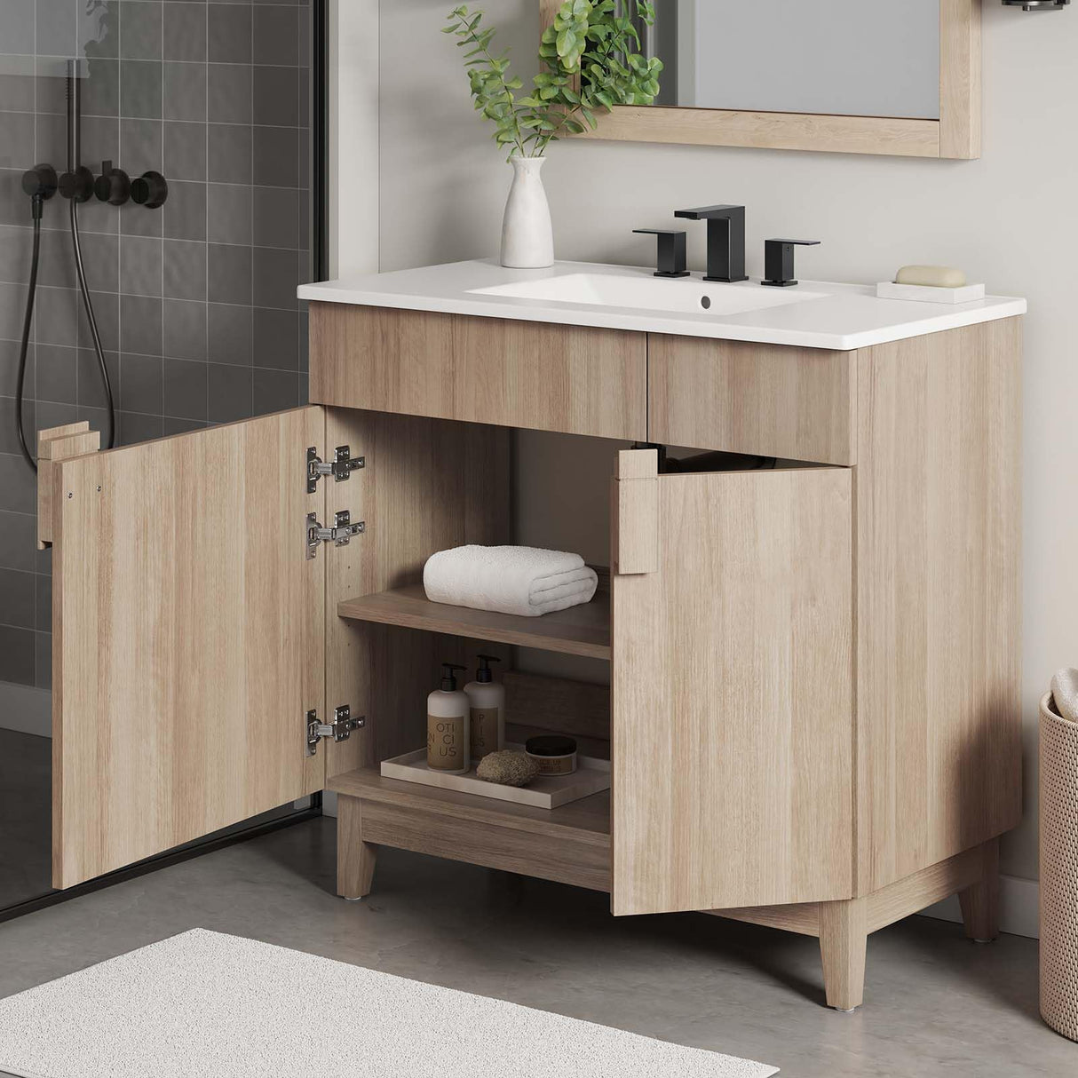 Modway Miles Vanity, White Oak Modway