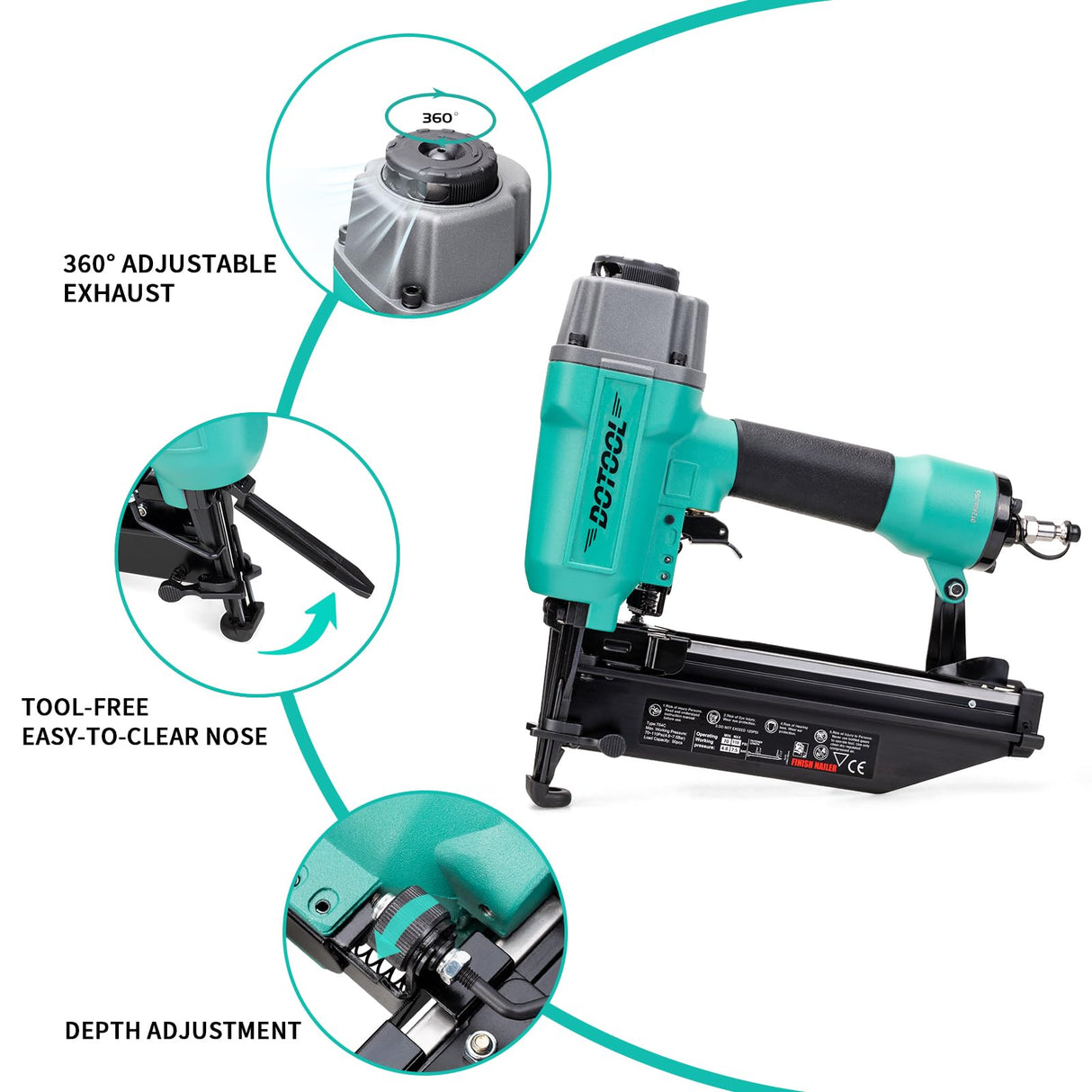 DOTOOL Finish Nailer 16GA 1-inch to 2-1/2-inch Finish Nails Pneumatic Nail Gun with Tool-Free Depth Adjust Dotool