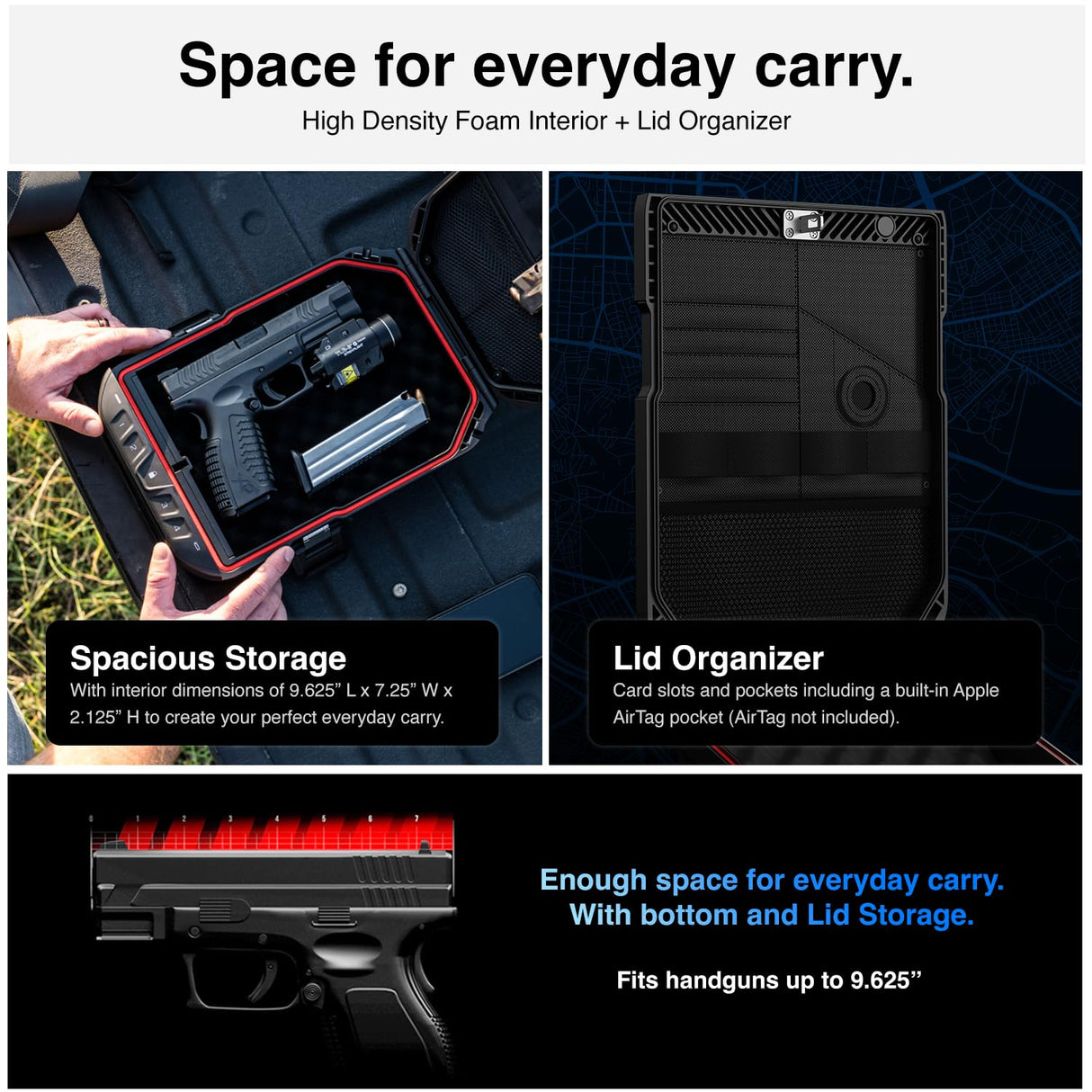 VAULTEK LifePod 20 Full-Size Biometric Lockable Weatherproof Case with Built-in Lock, Steel Security Cable, & TSA Handgun Case or Car Safe, Portable Travel Pistol Safe/Titanium Gray/Biometric VAULTEK