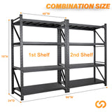 Set of 2 Storage Shelves, 4 Tier Heavy Duty Garage Shelving Units, 48” Wide Rack Shelf, 3000LBS Steel Industrial Shelving, 24” Deep Adjustable Standing Shelf for Warehouse 24" D x 48" W x 70" H Black AFAIF