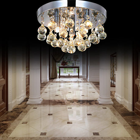 TISLYCO Modern Round Crystal Chandelier Ceiling Light,3 Light Crystal Flush Mount Small Chandelier, Silver Modern Ceiling Lamps Raindrop Chandelier Crystal Light Fixture for Bedroom, Hallway TISLYCO