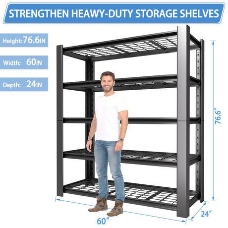 NEXVRTAU 5-Tier Heavy Duty Garage Shelving Unit with Wire Shelves,3000 LBS Capacity Metal Storage Rack 76"H x 60"W x 24"D,Adjustable Boltless Steel Shelves for Garage,Basement,Pantry,Warehouse.2 Pack Nexvrtau