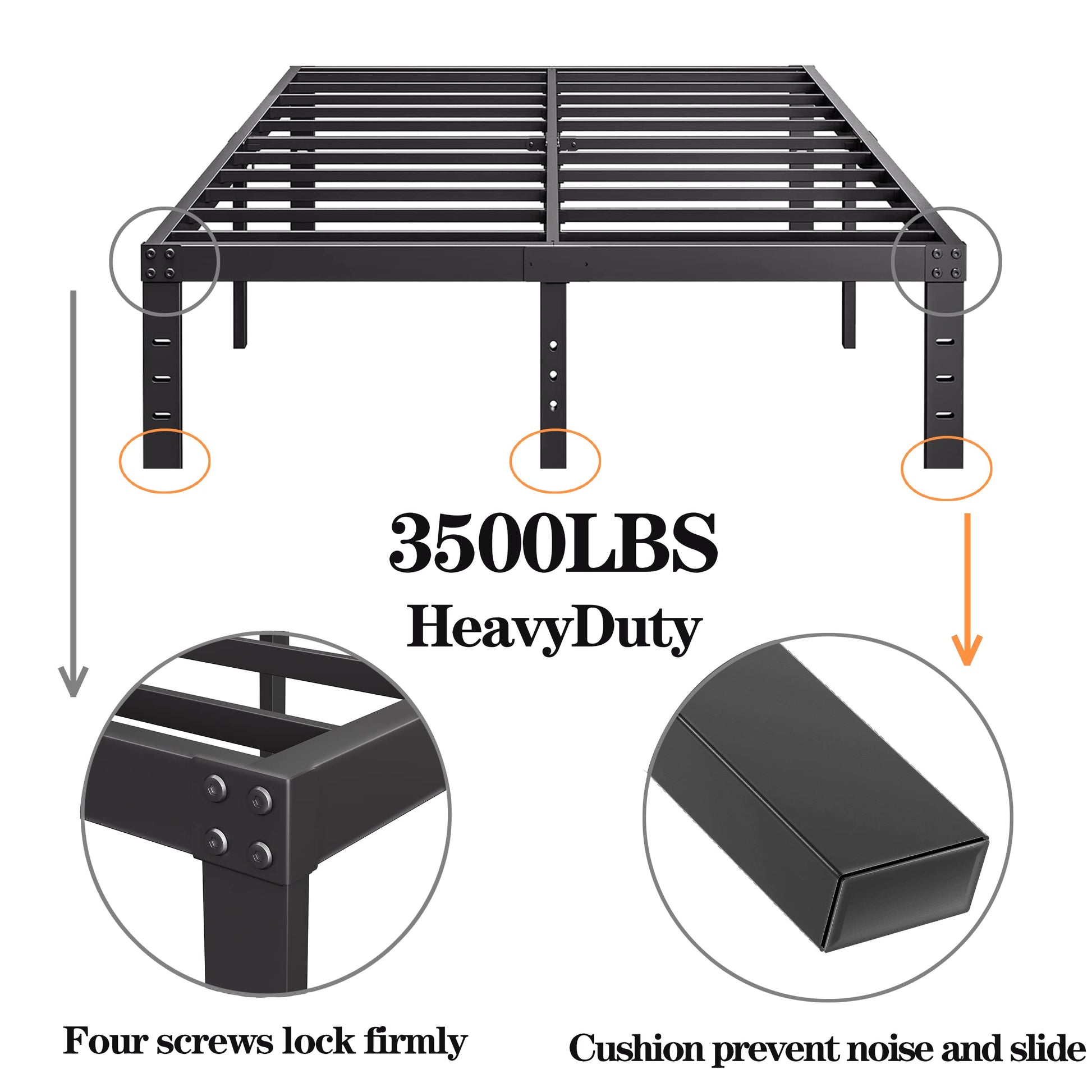 COMASACH Heavy Duty King Bed Frame - 14" Black Metal Platform, Noise-Free, Easy Assembly, Supports Up to 3500lbs - WoodArtSupply