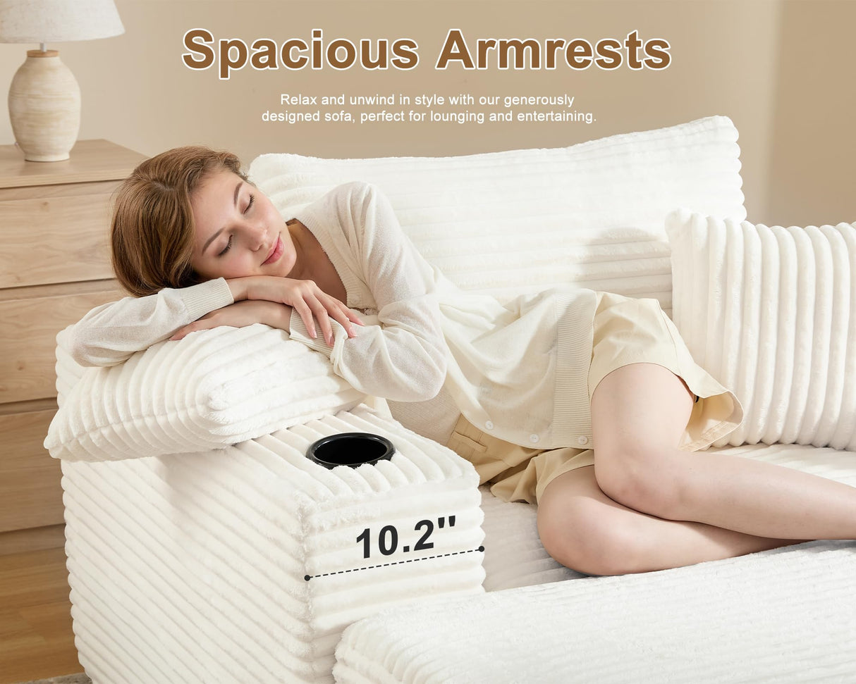 Busaurus 62" Oversized Chaise Lounge Chair Indoor, Fluffy Corduroy Upholstered Boneless Couch, Convertible Sleeper Sofa Bed & Reading Chair, Cloud Sofa Couches for Living Room, No Assembly, Beige Busaurus