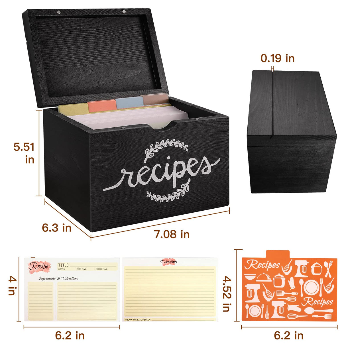 Recipe Cards and Box Set, Wood Recipe Card Box, Farmhouse Recipe Organizer for Kitchen Counter, Rustic Recipe Holder with 4x6 Inches Recipe Cards, Great Gift for Grandma Mom Women Recipe Lovers MISTOD