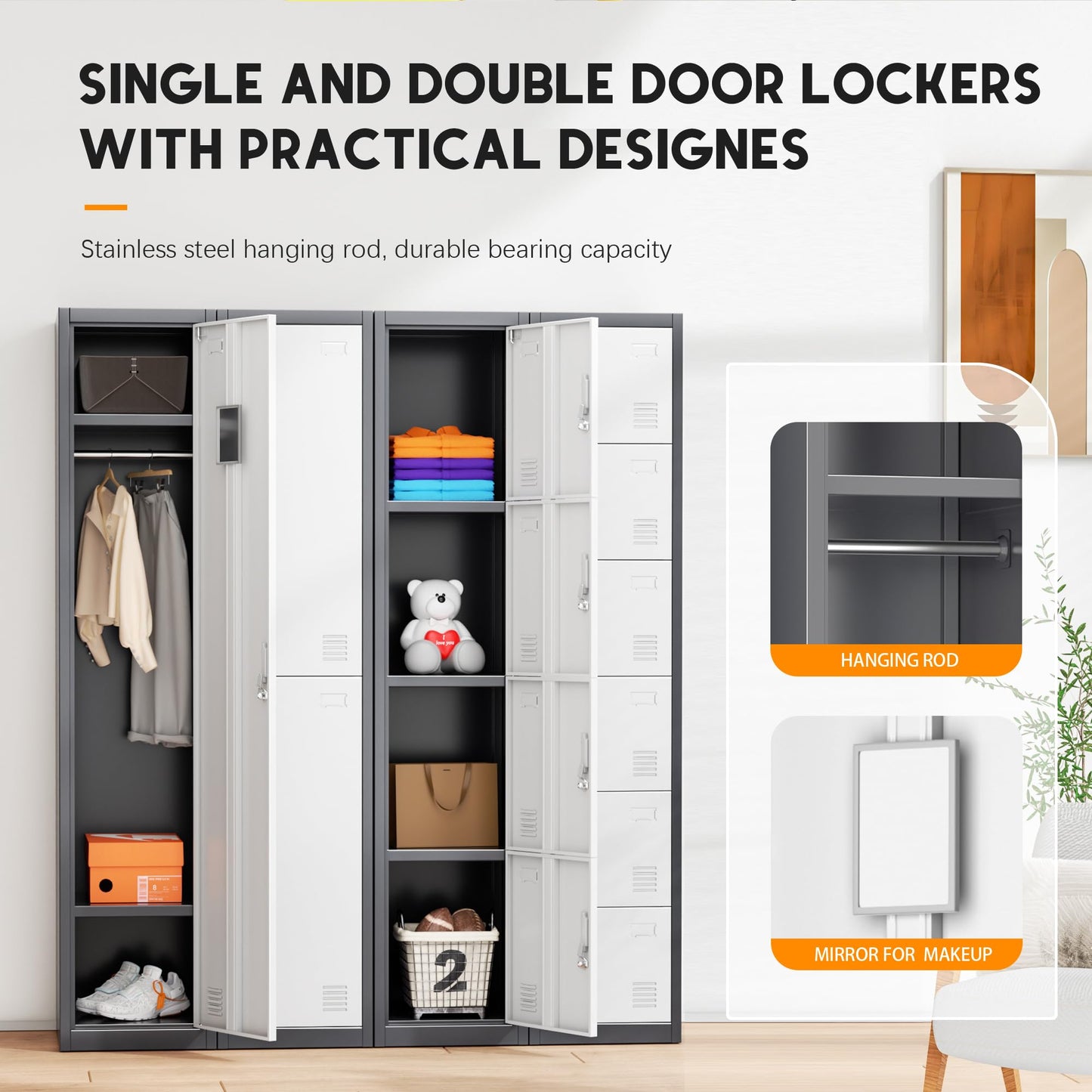 INTERGREAT Metal Lockers for Employees with Lock, 72" Employees Locker Storage Cabinet with 2 Doors, Tall Steel Storage Locker for Home Office, Gym, - WoodArtSupply