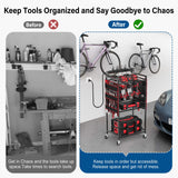 JUNNUJ Garage Large Power Tool Organizer Cart with 8 Outlet 3 USB Charging Station, Floor Rolling Drill and Tools Battery Storage Cart on Wheels, Heavy Duty Utility Rack Shelf with Power Strip JUNNUJ