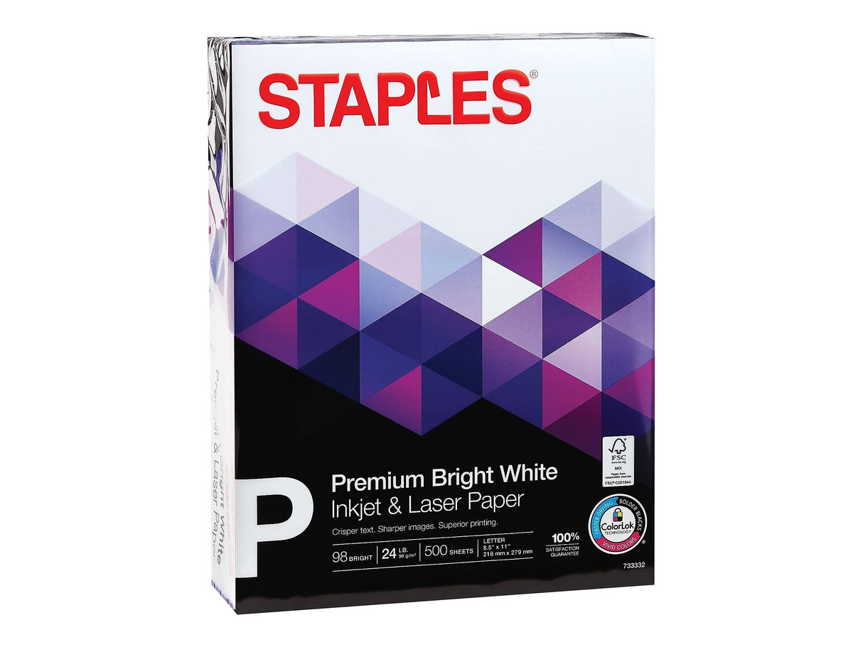 Staples 733332 Premium 8.5-Inch X 11-Inch Multipurpose Paper 24 Lbs. 98 Bright 500/Ream STAPLES