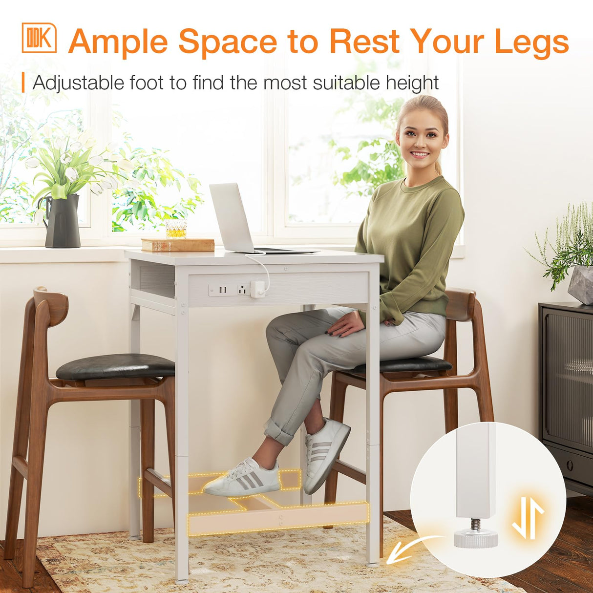 ODK 24x24 Inch Bar Table with Power Outlets & Storage, Modern Counter Height Pub Table with Sturdy Legs for Kitchen & Dining, High Top Console Indoor Table, White ODK